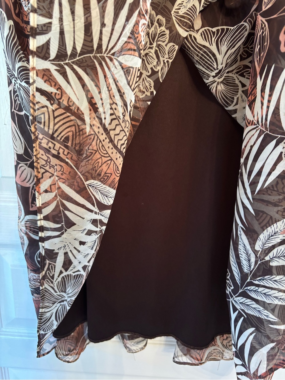 Floral Brown Midi Dress with Cream & Tan Leaf Print - Picture 5 of 6